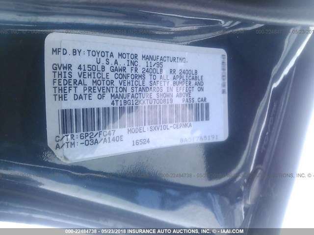 4T1BG12KXTU700819 - 1996 TOYOTA CAMRY DX/LE/XLE GREEN photo 9