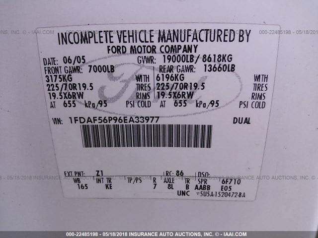 1FDAF56P96EA33977 - 2006 FORD F550 WHITE photo 9