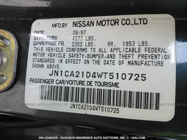 JN1CA21D4WT510725 - 1998 NISSAN MAXIMA GLE/GXE/SE GREEN photo 9