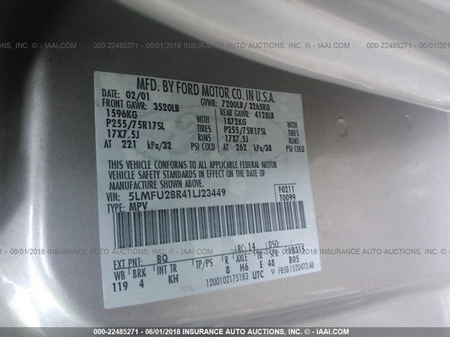 5LMFU28R41LJ23449 - 2001 LINCOLN NAVIGATOR TAN photo 9