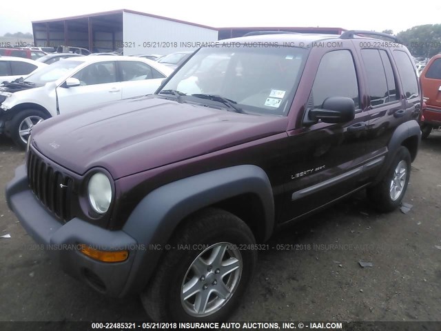 1J4GL48K22W251115 - 2002 JEEP LIBERTY SPORT MAROON photo 2