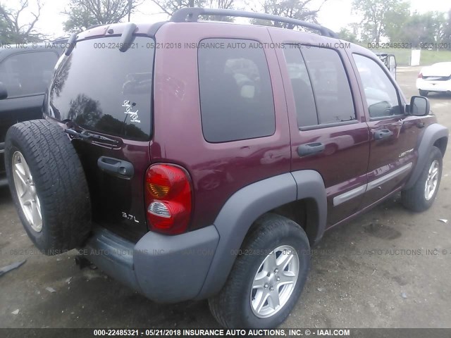 1J4GL48K22W251115 - 2002 JEEP LIBERTY SPORT MAROON photo 4