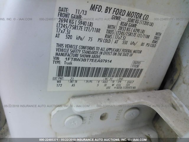 1FT8W3BT7EEA97914 - 2014 FORD F350 SUPER DUTY WHITE photo 10