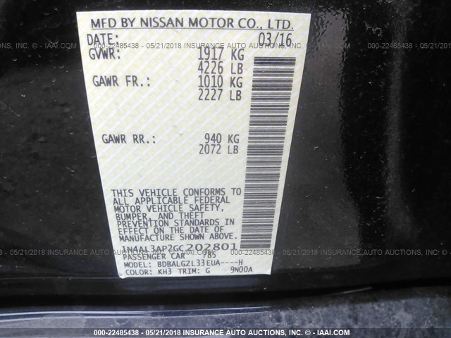 1N4AL3AP2GC202801 - 2016 NISSAN ALTIMA 2.5/S/SV/SL/SR BLACK photo 9