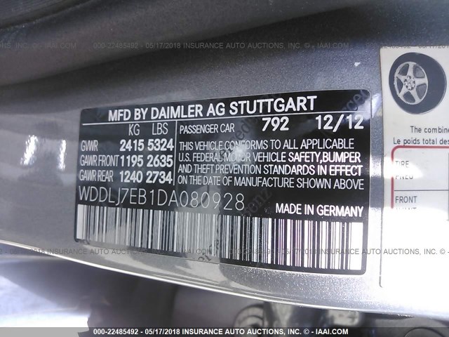 WDDLJ7EB1DA080928 - 2013 MERCEDES-BENZ CLS 63 AMG SILVER photo 9