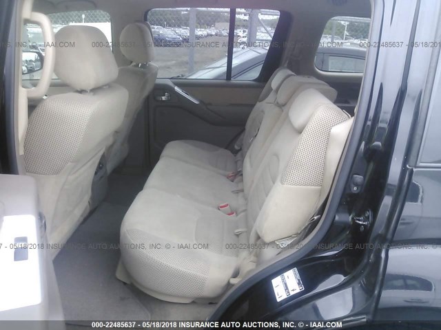 5N1AR18B08C638728 - 2008 NISSAN PATHFINDER S/LE/SE BLACK photo 8