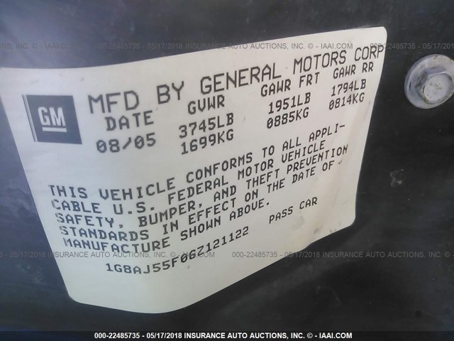 1G8AJ55F06Z121122 - 2006 SATURN ION LEVEL 2 GOLD photo 9