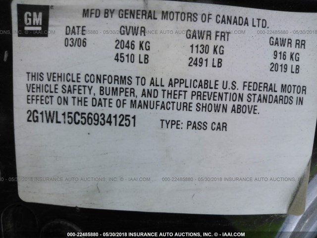 2G1WL15C569341251 - 2006 CHEVROLET MONTE CARLO SS შავი ფოტო 9