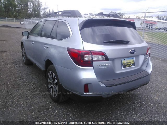 4S4BSALC8G3202653 - 2016 SUBARU OUTBACK 2.5I LIMITED SILVER photo 3