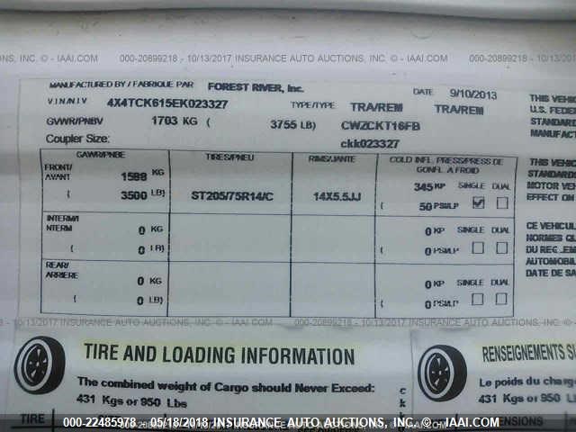 4X4TCK615EK023327 - 2014 FOREST RIVER WOLF PUP  银色 照片 9