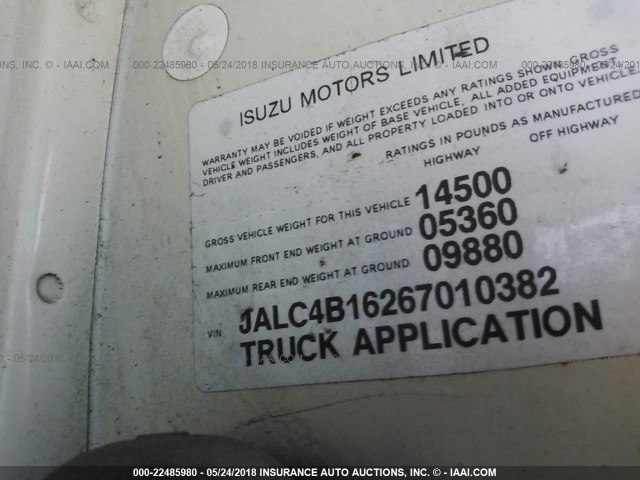 JALC4B16267010382 - 2006 ISUZU NPR WHITE photo 10