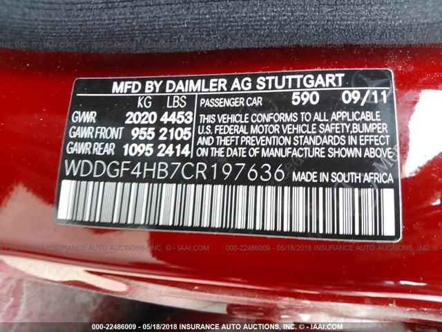 WDDGF4HB7CR197636 - 2012 MERCEDES-BENZ C 250 RED photo 9