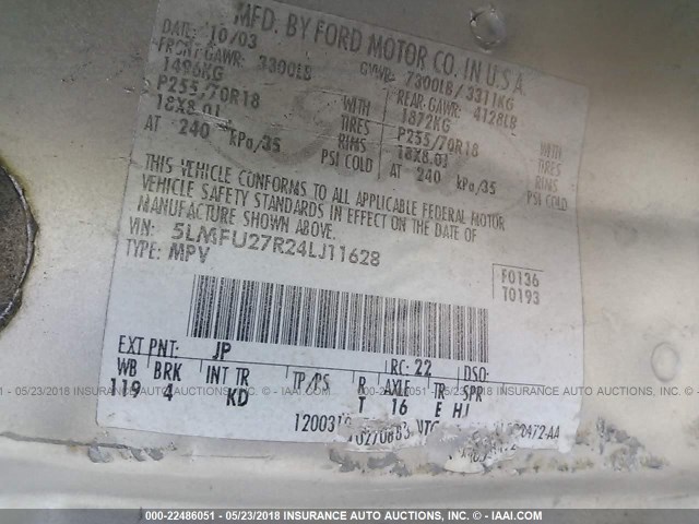 5LMFU27R24LJ11628 - 2004 LINCOLN NAVIGATOR 银色 照片 9