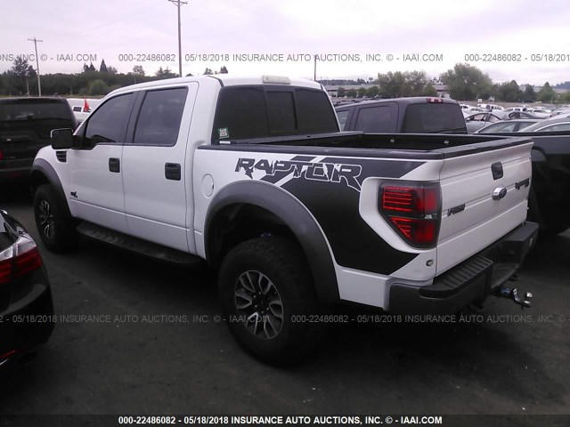 1FTFW1R65DFD47736 - 2013 FORD F150 SVT RAPTOR WHITE photo 3