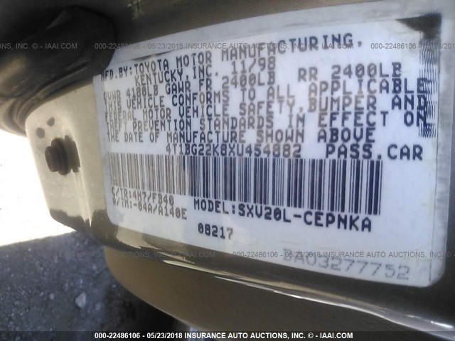 4T1BG22K8XU454882 - 1999 TOYOTA CAMRY CE/LE/XLE ყავისფერი ფოტო 9