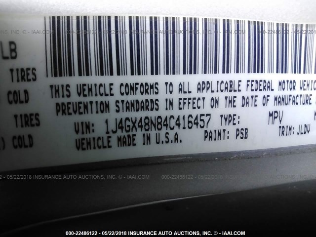 1J4GX48N84C416457 - 2004 JEEP GRAND CHEROKEE LAREDO/COLUMBIA/FREEDOM 银色 照片 9