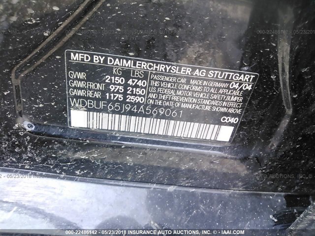 WDBUF65J94A569061 - 2004 MERCEDES-BENZ E 320 BLACK photo 9