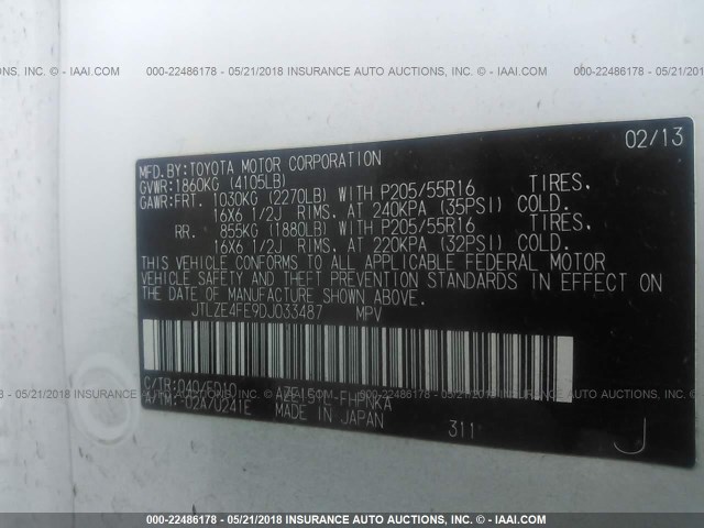 JTLZE4FE9DJ033487 - 2013 TOYOTA SCION XB თეთრი ფოტო 9