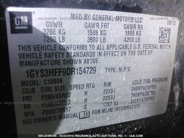 1GYS3HEF9DR154729 - 2013 CADILLAC ESCALADE ESV LUXURY BLACK photo 9