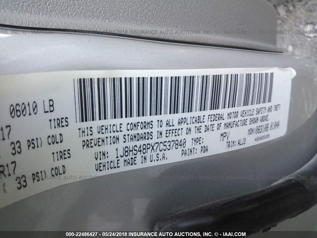 1J8HS48PX7C537840 - 2007 JEEP GRAND CHEROKEE LAREDO/COLUMBIA/FREEDOM 灰色 照片 9