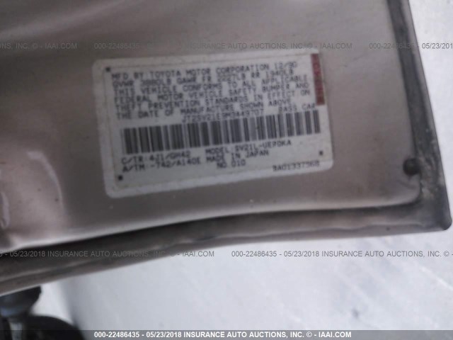 JT2SV21E9M3449707 - 1991 TOYOTA CAMRY DLX GOLD photo 9