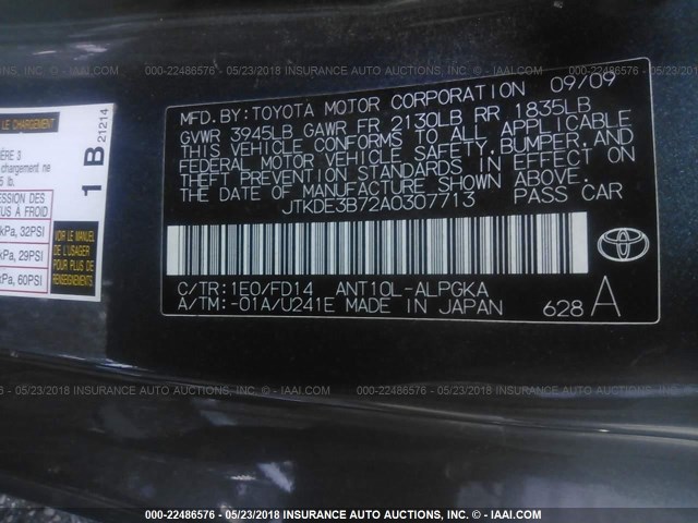 JTKDE3B72A0307713 - 2010 TOYOTA SCION TC 黑色 照片 9