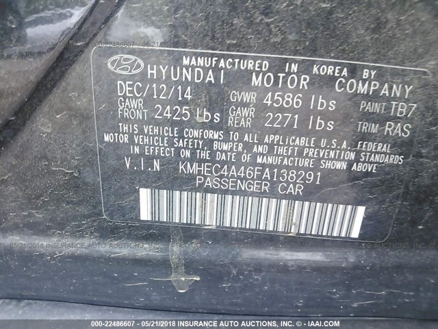 KMHEC4A46FA138291 - 2015 HYUNDAI SONATA HYBRID/LIMITED BLACK photo 9