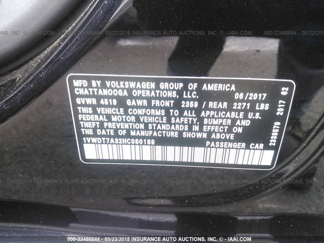 1VWDT7A32HC080189 - 2017 VOLKSWAGEN PASSAT R-LINE Qara foto 9