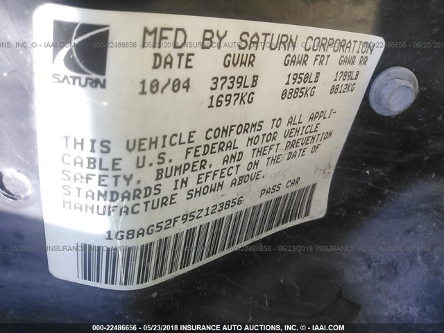 1G8AG52F95Z123856 - 2005 SATURN ION LEVEL 1 SILVER photo 9