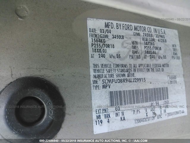 5LMFU28R94LJ29915 - 2004 LINCOLN NAVIGATOR GOLD photo 9