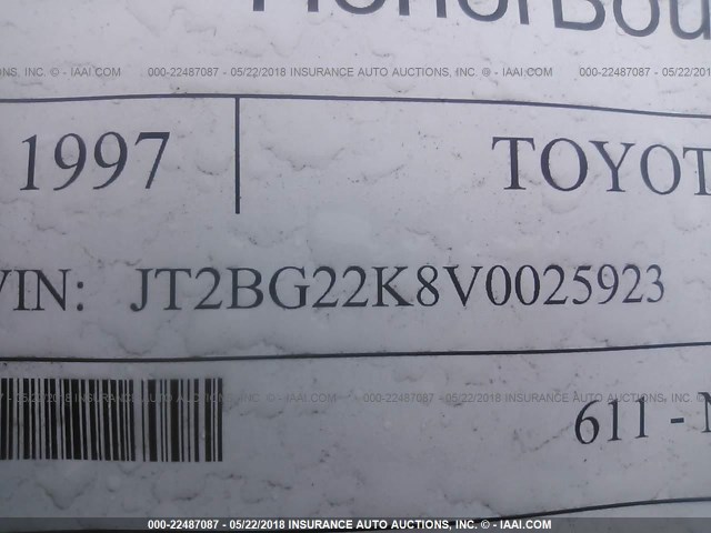 JT2BG22K8V0025923 - 1997 TOYOTA CAMRY LE/XLE GOLD photo 9