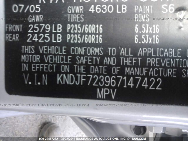 KNDJF723967147422 - 2006 KIA NEW SPORTAGE  SILVER photo 9