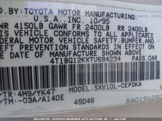 4T1BG12KXTU684234 - 1996 TOYOTA CAMRY DX/LE/XLE TAN photo 9