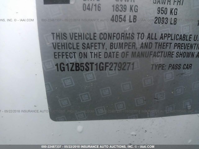 1G1ZB5ST1GF279271 - 2016 CHEVROLET MALIBU LS WHITE photo 9