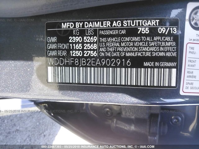 WDDHF8JB2EA902916 - 2014 MERCEDES-BENZ E 350 4MATIC GRAY photo 9