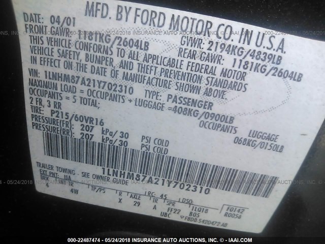 1LNHM87A21Y702310 - 2001 LINCOLN LS 黑色 照片 9