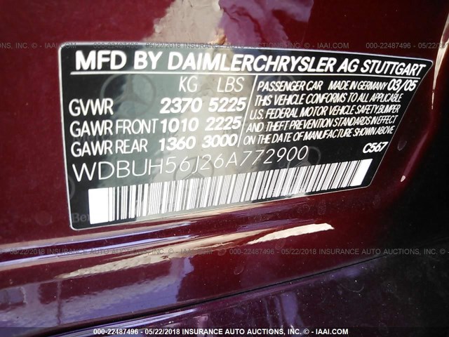 WDBUH56J26A772900 - 2006 MERCEDES-BENZ E 350 WAGON BURGUNDY photo 9