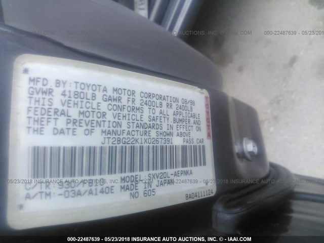 JT2BG22K1X0267391 - 1999 TOYOTA CAMRY LE/XLE Grau Foto 9
