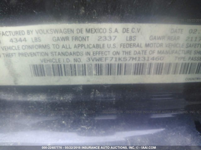 3VWEF71K57M131460 - 2007 VOLKSWAGEN JETTA WOLFSBURG BLACK photo 9