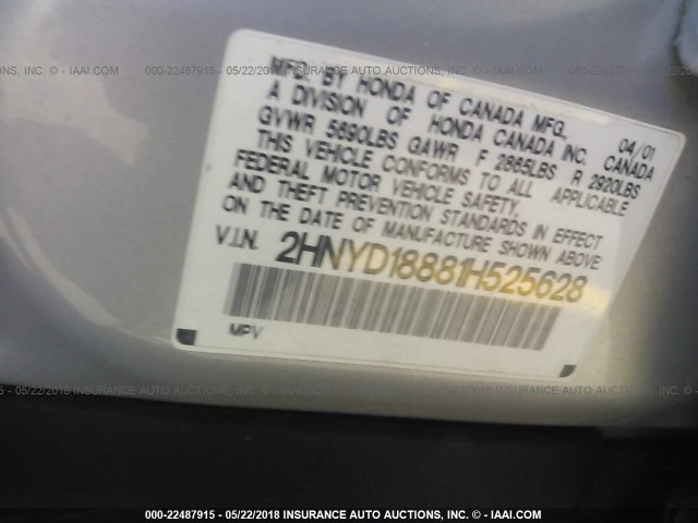 2HNYD18881H525628 - 2001 ACURA MDX TOURING SILVER photo 9