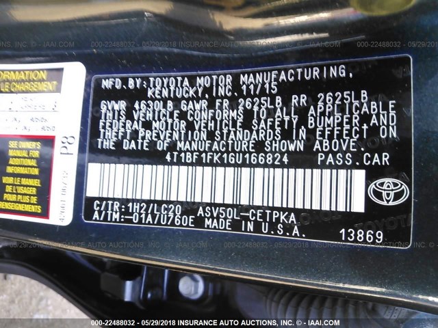 4T1BF1FK1GU166824 - 2016 TOYOTA CAMRY LE/XLE/SE/XSE 蓝色 照片 9