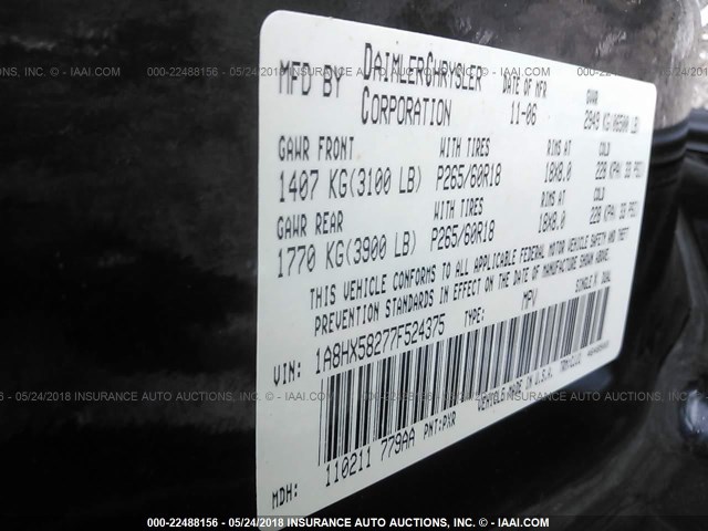 1A8HX58277F524375 - 2007 CHRYSLER ASPEN LIMITED BLACK photo 9