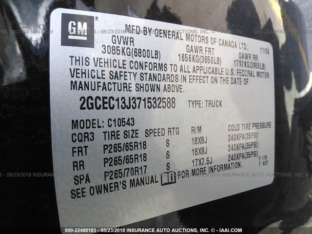 2GCEC13J371532588 - 2007 CHEVROLET SILVERADO C1500 CREW CAB BLACK photo 9