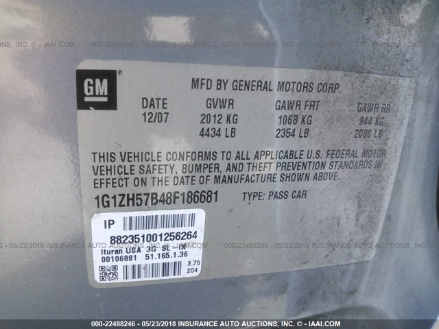 1G1ZH57B48F186681 - 2008 CHEVROLET MALIBU 1LT 浅蓝色 照片 9