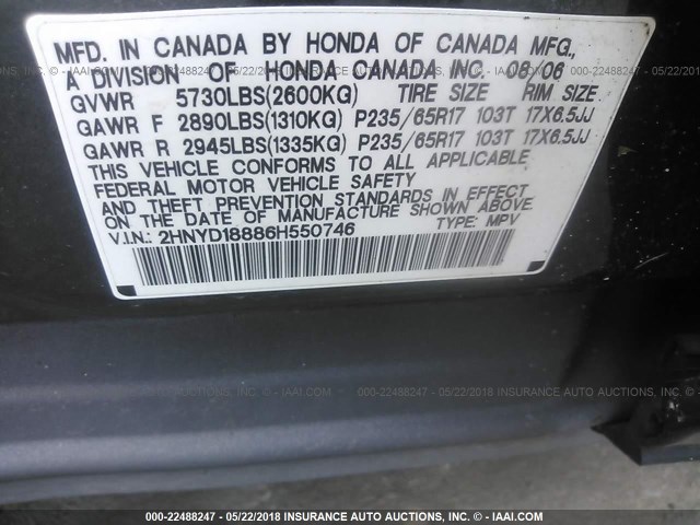 2HNYD18886H550746 - 2006 ACURA MDX TOURING GRAY photo 9