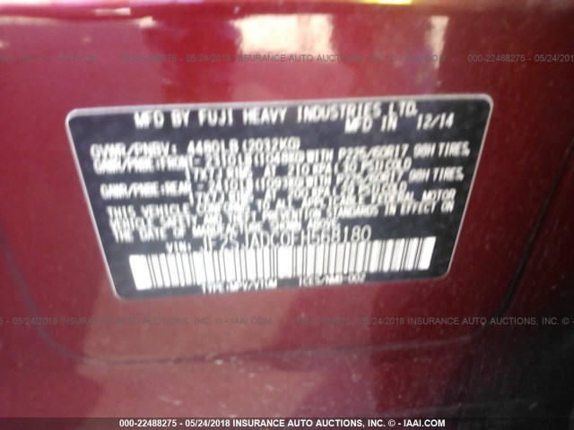 JF2SJADC0FH568180 - 2015 SUBARU FORESTER 2.5I PREMIUM RED photo 9