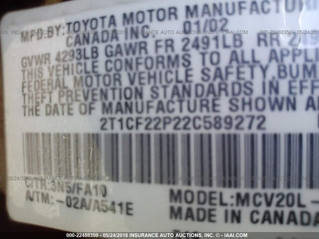 2T1CF22P22C589272 - 2002 TOYOTA CAMRY SOLARA SE/SLE Qırmızı foto 9