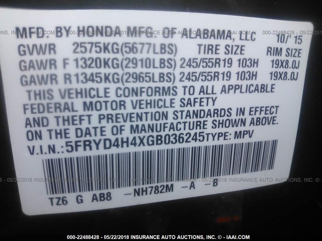 5FRYD4H4XGB036245 - 2016 ACURA MDX TECHNOLOGY BLACK photo 9