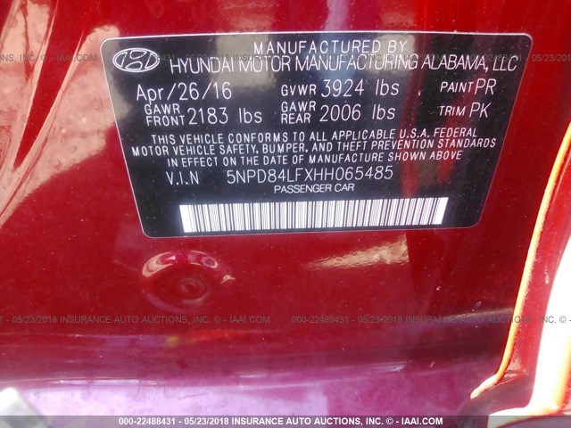 5NPD84LFXHH065485 - 2017 HYUNDAI ELANTRA SE/VALUE/LIMITED RED photo 9