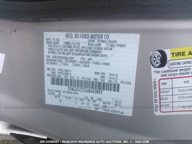 2FMZA52226BA42897 - 2006 FORD FREESTAR SEL SILVER photo 9